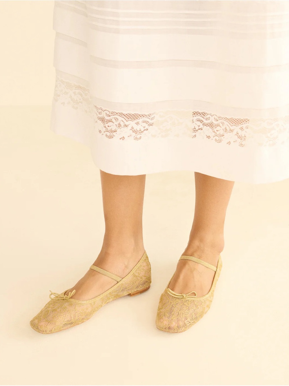 Doen Pillar Mary Jane Gold Lace Mary Jane Ballet Flats